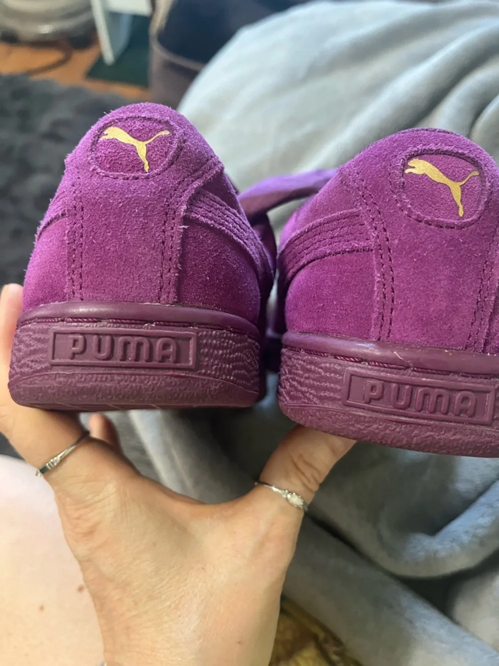Puma Women's Suede Sneakers - Purple with Gold Accent - Picture 4 of 12
